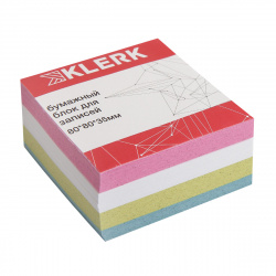 Блок для записей 80*80*35 мм, куб, не склеенный, 4 цвета KLERK 205812
