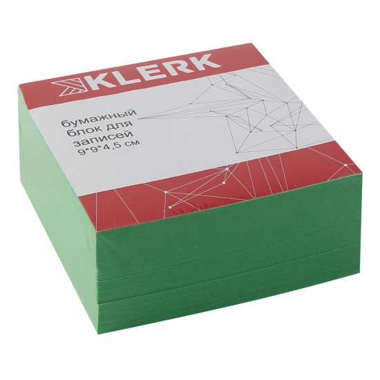 Блок для записей 90*90*45мм, куб, не склеенный, зеленый KLERK 200859-2