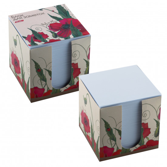 Блок для записей 9*9*9 куб белый в картонной подставке Хатбер Red on White LN9_10641