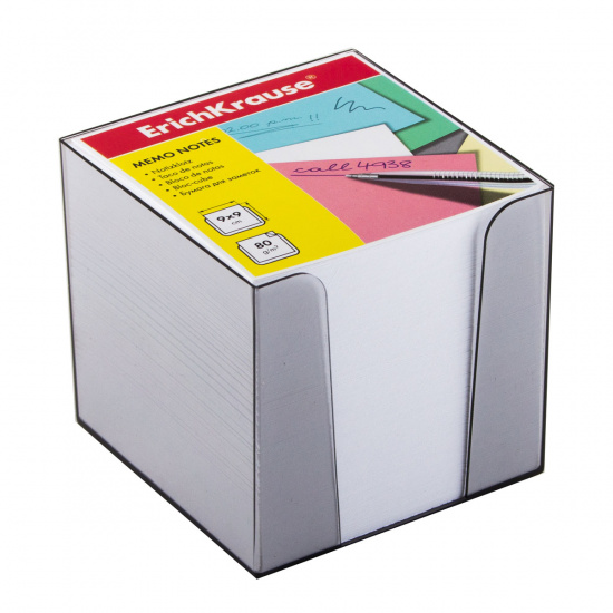 Блок для записей 9*9*9 см, куб, не склеенный, белый, подставка пластиковая Erich Krause 4458