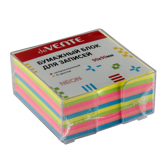 Блок для записей 90*90*40 мм, куб, не склеенный, неон, 5 цветов, подставка пластиковая deVENTE 2013701