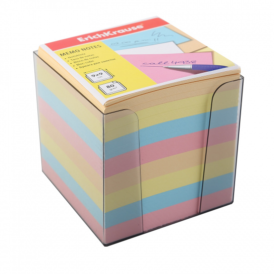 Блок для записей 9*9*9 см, куб, пастель, 4 цвета, подставка пластиковая Erich Krause 5142