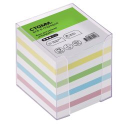 Блок для записей, Стандарт, 9*9*9 см, куб, не склеенный, 5 цветов, подставка пластиковая, Стамм, БЗ-999201