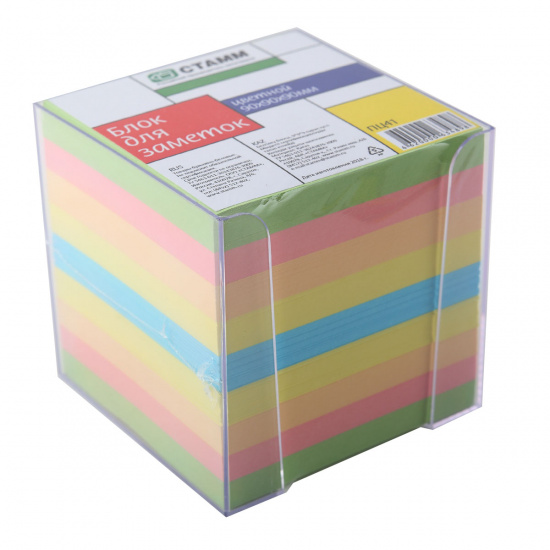 Блок для записей 9*9*9 куб 5 цветов в пластиковой подставке Стамм ПЦ41 