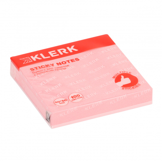 Блок самоклеящийся 50*50 мм, 100 листов, розовый, пастель Pastel KLERK 213651