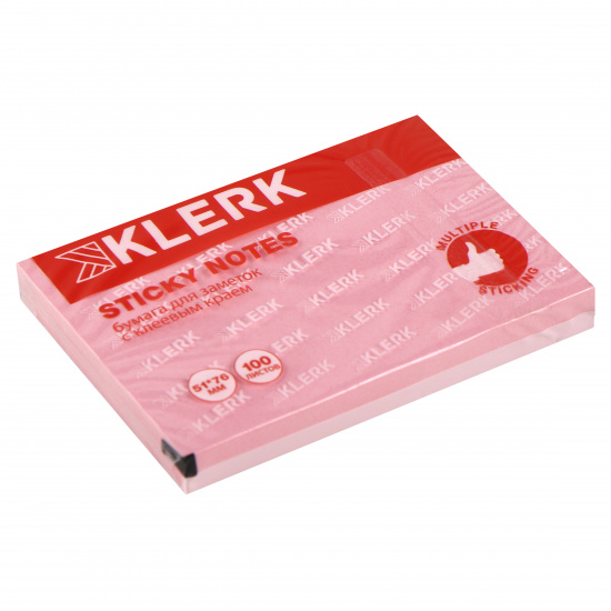 Блок самоклеящийся 51*76 мм, 100 листов, розовый, пастель KLERK 206896