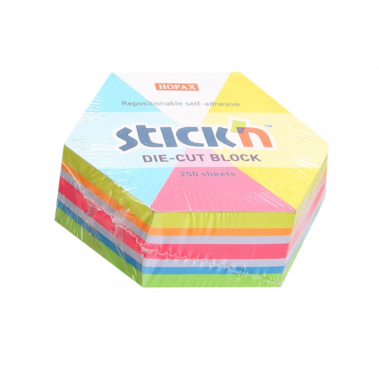 Блок самоклеящийся 61*70 мм, 250 листов, 6 цветов, Neon Hopax Stick`n 21827