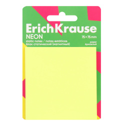 Блок самоклеящийся, Neon, 75*75 мм, неон, желтый, статический (магнитный), Erich Krause, 61903