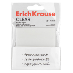 Блок самоклеящийся пластик, 75*75 мм, 50 листов, прозрачный Clear Erich Krause 61636