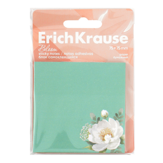 Блок самоклеящийся 75*75 мм, 50 листов, мятный Pastel Bloom Erich Krause 61662