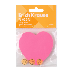 Блок самоклеящийся фигурный, 75*75 мм, 50 листов, розовый Heart Neon Erich Krause 61725