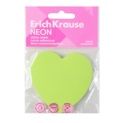 Блок самоклеящийся 75*75 мм, 50 листов, зеленый Heart Neon Erich Krause 61726