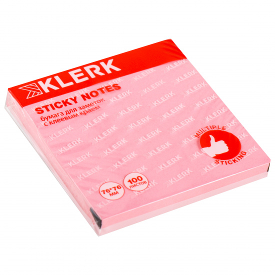 Блок самоклеящийся 76*76 мм, 100 листов, розовый, пастель KLERK 206907