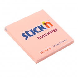 Блок самоклеящийся 76*76 мм, 100 листов, розовый, Neon Hopax Stick`n 21166