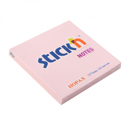 Блок самоклеящийся 76*76 мм, 100 листов, розовый, пастель Hopax Stick`n 21148