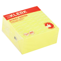 Блок самоклеящийся 76*76 мм, 400 листов, желтый, неон KLERK 206915