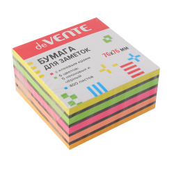 Блок самоклеящийся, 76*76 мм, 400 листов, 6 цветов, неон, deVENTE, 2010421