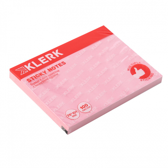 Блок самоклеящийся 76*101 мм, 100 листов, розовый, пастель KLERK 211299