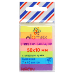 Закладки клейкие, Neon, бумага, 10*50 мм, 7 цветов, 280 листов, неон, Attomex, 2011200