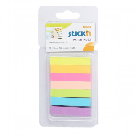 Закладки клейкие Stickn бумага, 10*50мм, 7 цветов, 40л, цвет ассорти Hopax 897578 Закладки клейкие Stickn бумага, 10*50мм, 7 цветов, 40л, цвет ассорти Hopax 897578