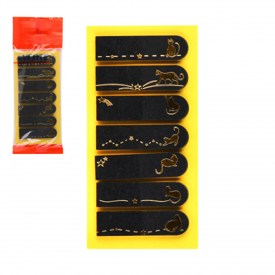 Закладки клейкие Cat бумага, 12*45 мм, 7 цветов, 25 листов, цвет черный/золотой deVENTE 2011923