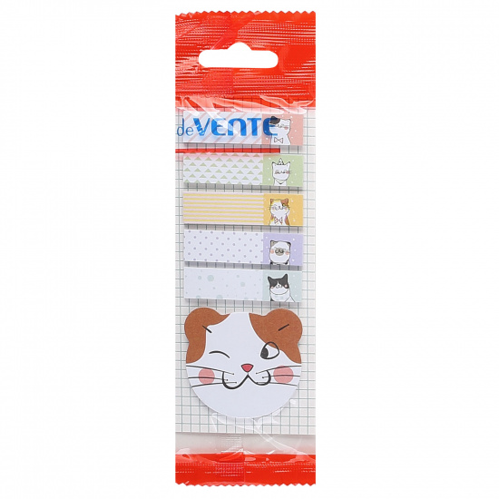 Закладки клейкие Cats бумага, 12*44мм + 45*45мм, 6 цветов, 20л, рисунок deVENTE 2011855