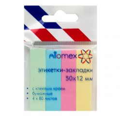 Закладки клейкие бумага, 12*50 мм, 4 цвета, 80 листов, пастель Attomex 2011702