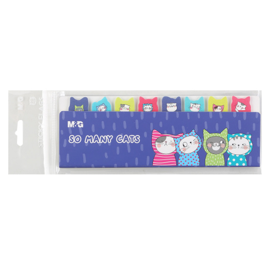 Закладки клейкие M&G So Many Cats бумага, 15*53 мм, 8 цветов, 20 листов, рисунок Комус 1773932