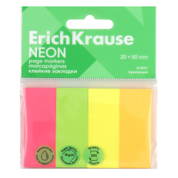 Закладки клейкие Neon бумага, 20*50 мм, 4 цвета, 200 листов Erich Krause 61562
