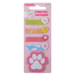 Закладки клейкие, Cat paws, бумага, 15*48 мм + 45*45 мм, 5 цветов, 100 листов, 3 вида, deVENTE, 2011211