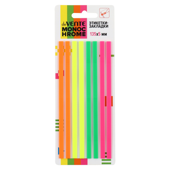 Закладки клейкие Monochrome пластик, 5*135 мм, 4 цвета, 40 листов, неон deVENTE 2011318