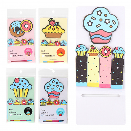 Закладки клейкие Cupcake бумага, 21*77мм+65*75мм, 5 цветов, 17л, рисунок КОКОС 211478 Закладки клейкие Cupcake бумага, 21*77мм+65*75мм, 5 цветов, 17л, рисунок КОКОС 211478