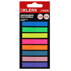 Закладки клейкие, Neon, пластик, 8*45 мм, 8 цветов, 160 листов, неон, KLERK, 242636