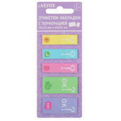 Закладки клейкие, пластик, 12*45 мм + 22*45 мм, 5 цветов, 100 листов, рисунок, deVENTE, 2011508