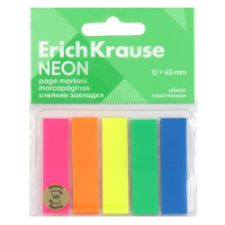 Закладки клейкие Neon пластик, 12*45 мм, 5 цветов, 125 листов Erich Krause 61558