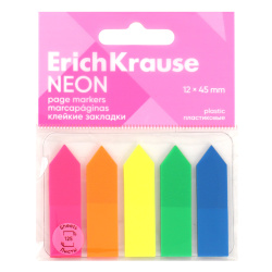 Закладки клейкие Neon Arrows пластик, 12*45 мм, 5 цветов, 125 листов Erich Krause 61555