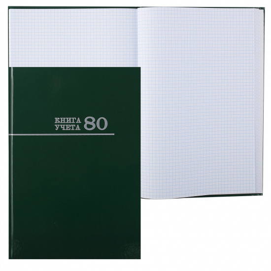 Книга учета 80 листов, А4, 205*300 мм, клетка, офсет, склейка Зеленая Проф-Пресс 80-8676