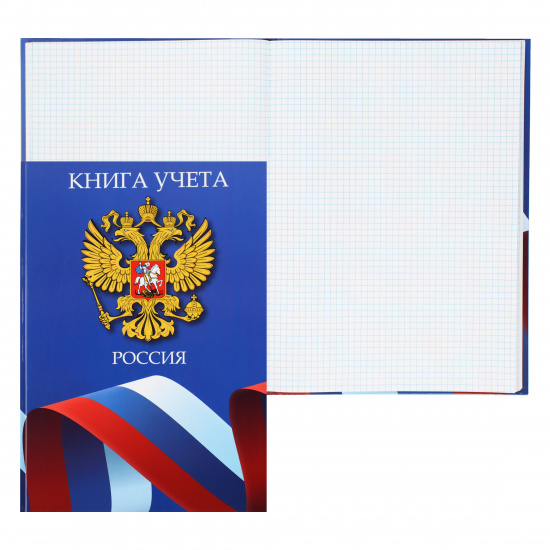 Книга учета 96 листов, А4, 200*290 мм, клетка, офсет, книжный переплет Флаг России KLERK 231440
