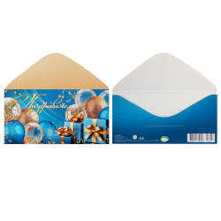 Открытка-конверт для денег, 85*165 мм, лакирование выборочное, блестки, Поздравляем!, Мир открыток, 2-16-3032А