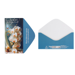 Открытка-конверт для денег, 84*168 мм, лакирование выборочное, блестки, текст, С Днем Рождения!, Праздник, 50002421