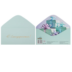 Открытка-конверт для денег, 82*170 мм, тиснение фольгой, С благодарностью!, ТЦ СФЕРА, КДС2-17946