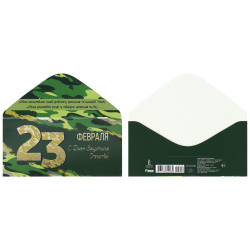 Открытка-конверт для денег, 84*168 мм, тиснение фольгой, текст, 23 февраля!, С Днем защитника Отечества!, Империя поздравлений, 42,222,00