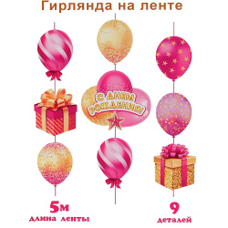 Открытка-гирлянда С днем рождения! 500см Мир открыток 8-17-004А