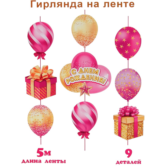 Открытка-гирлянда С днем рождения! 500см Мир открыток 8-17-004А