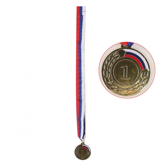 Медаль d-5см 1 место цвет золото с лентой триколор 180494/Y540_1/1 КОКОС