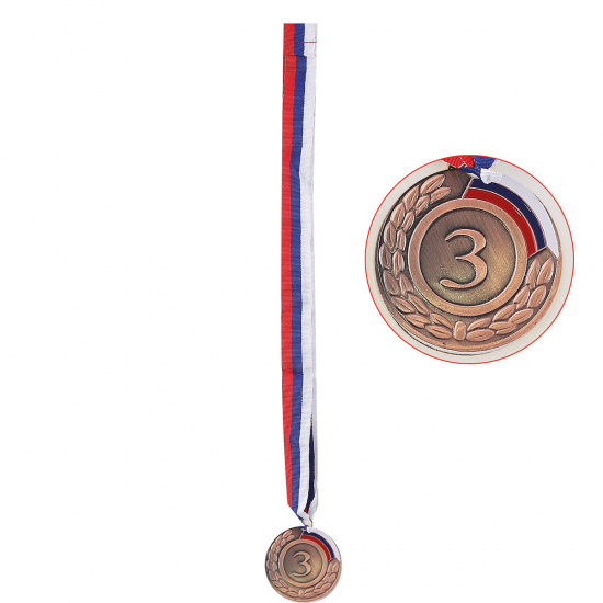 Медаль 3 место с лентой, Ø 5 см, металл, бронза КОКОС 180496-Y540_1-3
