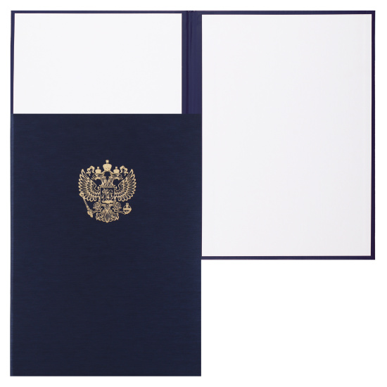 Папка адресная фольгой, А4, балакрон, фактура шелк, цвет синий с российским орлом Имидж 4002-104