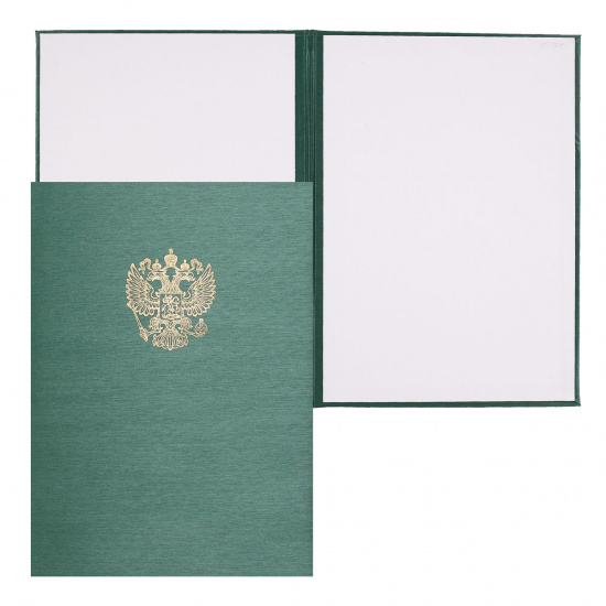 Папка адресная фольгой, А4, балакрон, фактура шелк, цвет зеленый с российским орлом Имидж 4002-105