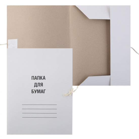 Папки с завязками картонные А4, плотность 260-280 г/кв.м, картон, цвет белый L-03-144/201996