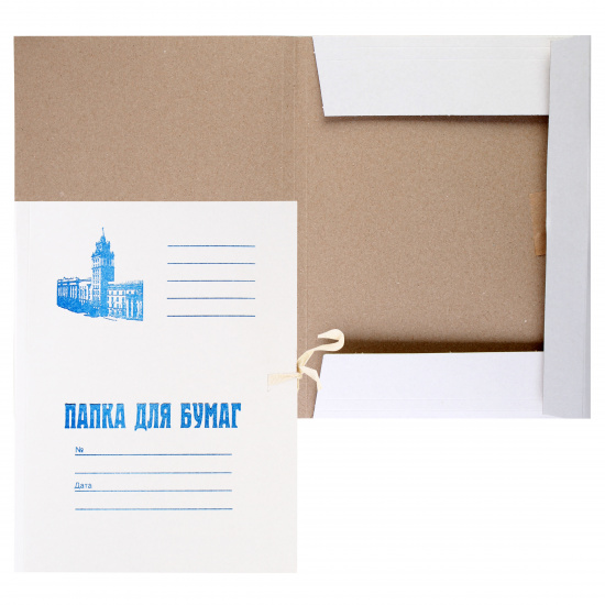 Папки с завязками картонные А4, плотность 360г/кв.м, немелованный картон, цвет белый КиБ